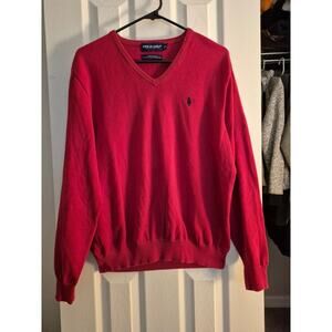 Polo Golf Ralph Lauren V-Neck Sweater Red Men’s Large 100% Cotton Bedford Spring